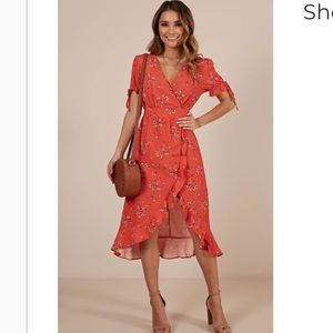 Red-orange floral midi dress